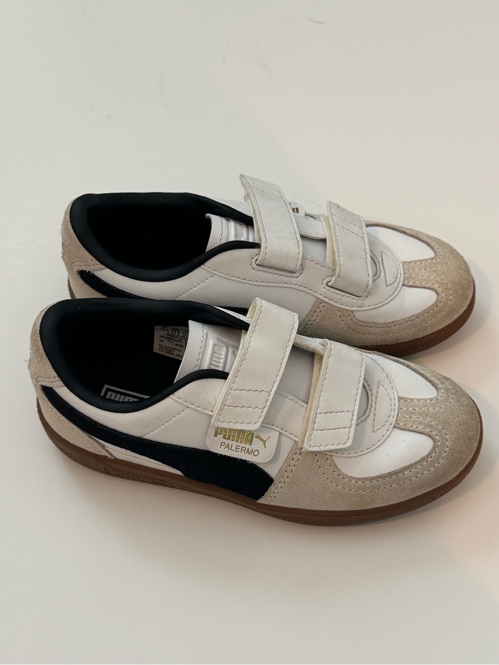 PUMA Palermo Leather Easy On Kids Sneakers White Grey Gum Size 13.5